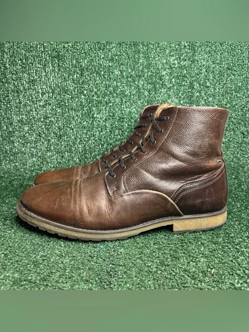 Diesel Brown Leather Lace Up Logger Combat Cap Toe Mens Boots‎ Size 12.5